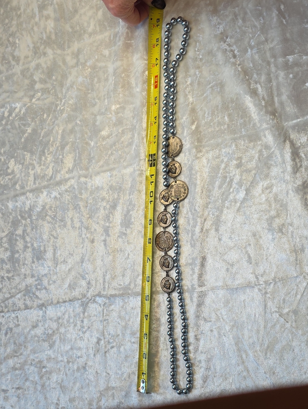 Vintage Gypsy Silver Pearl Beaded Coin Pendant Necklace - Picture 6 of 6